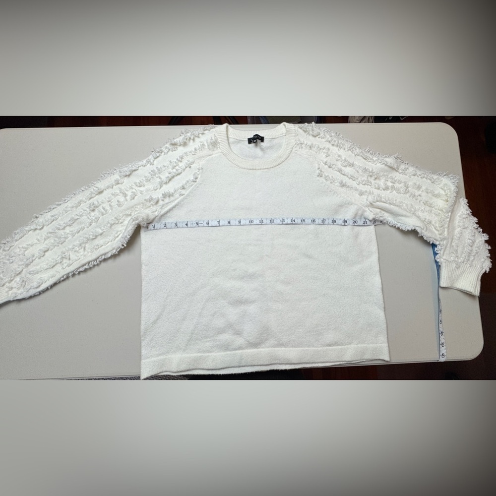 1. STATE White Textured Sweater – Size Medium – Cozy Fringe Sleeve Pullover - Picture 8 of 10
